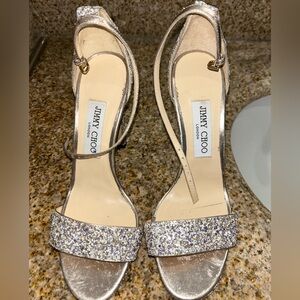 Jimmy Choo Silver Glitter Heels 38.5
